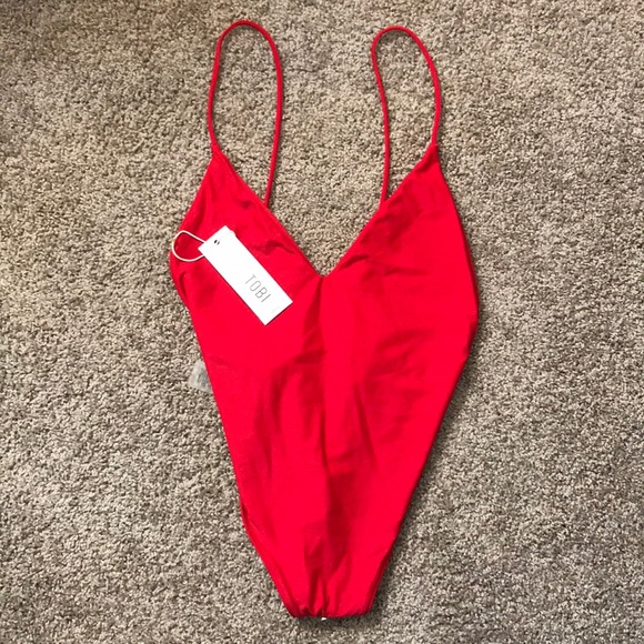 red backless swimsuit